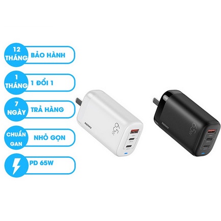 Củ sạc nhanh GaN 3 cổng 65W RP-U55 - Chính Hãng Remax