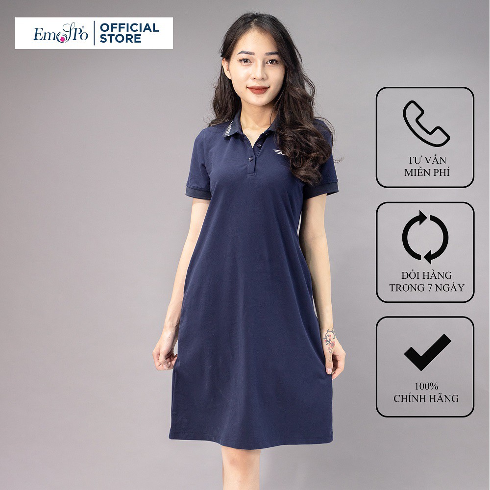 Đầm Polo dáng suông nữ vải cotton cá sấu cao cấp, chuẩn form, cổ phối UCO thêu chữ họa tiết 𝟰𝟬𝟲𝟭- 𝗘𝗠𝗦𝗣𝗢
