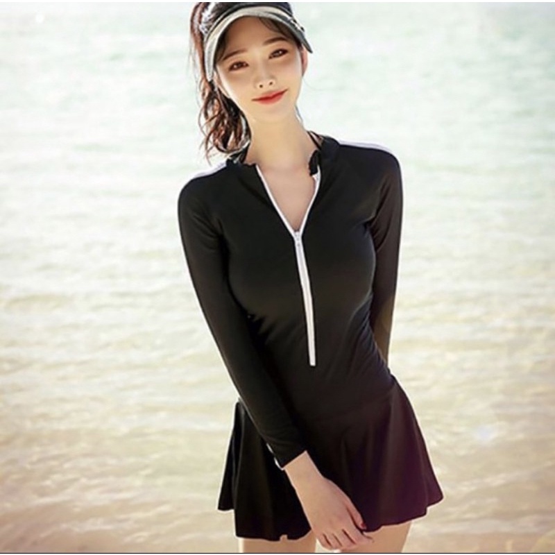 Bikini đồ đi bơi đi biển dài tay chân váy phối trắng kín đáo MX01