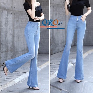 Quần jean nữ ống loe đẹp màu xanh thời trang hàng hiệu rosata qro27