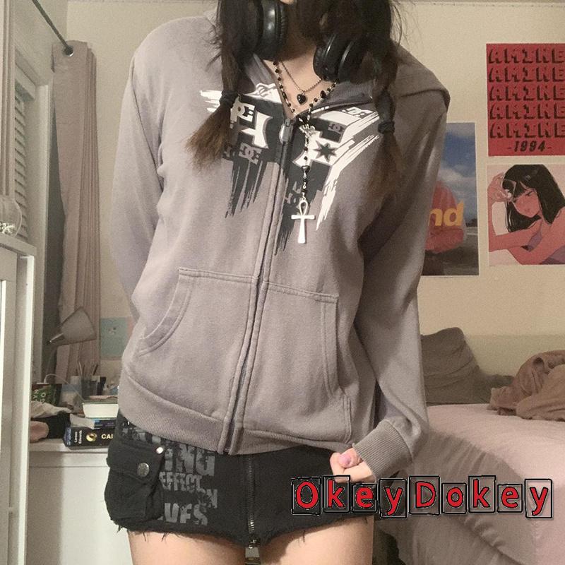 Áo Sweatshirt Tay Dài Có Khóa Kéo Và Túi Phong Cách Đường Phố Cho Nữ OKDK-Y2K