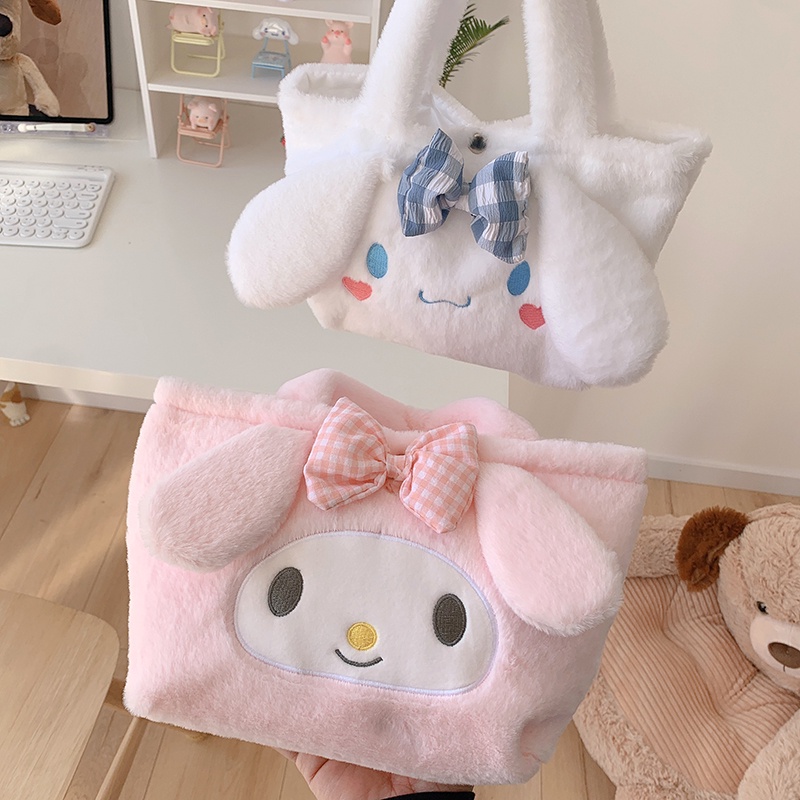Túi Xách Tote Phủ Bông Hình Chú Chó Tai Lớn Kích Thước Lớn Hàng Ngày Cho Nữ
