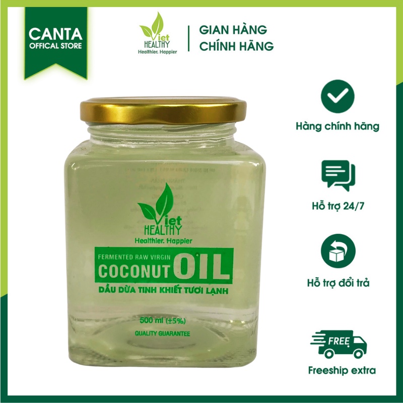 Dầu dừa dưỡng tóc ép lạnh nguyên chất Việt Healthy dưỡng mi ép lạnh Viet Healthy 500ml