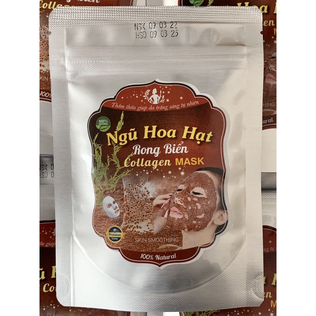 Mặt nạ ngũ hoa hạt, Hạt ngũ hoa đắp mặt, mặt nạ nhũ hoa hạt collagen rong biển 100G - MNH