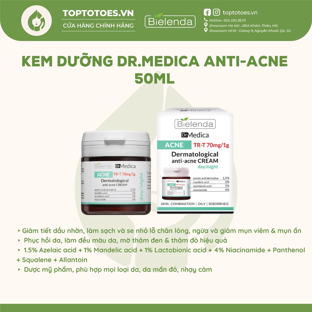 Kem dưỡng Niacinamide Bielenda Dr. Medica Antiacne Dermatological giảm mụn, mờ thâm