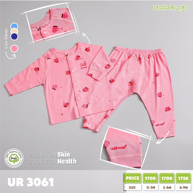 Bộ áo dài tay quần dài uala rogo cài khuy giữa  petit va cotton cho bé