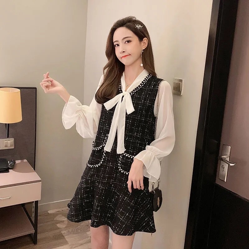 [SẴN] SET váy dạ tweed và áo sơ mi nơ tiểu thư xinh xắn | BigBuy360 - bigbuy360.vn