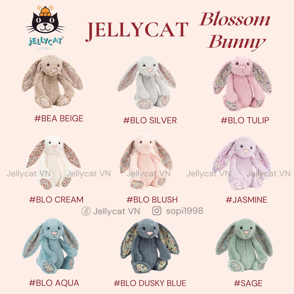 Gấu bông thỏ Jellycat Blossom Bunny cao cấp chính hãng [bill UK]