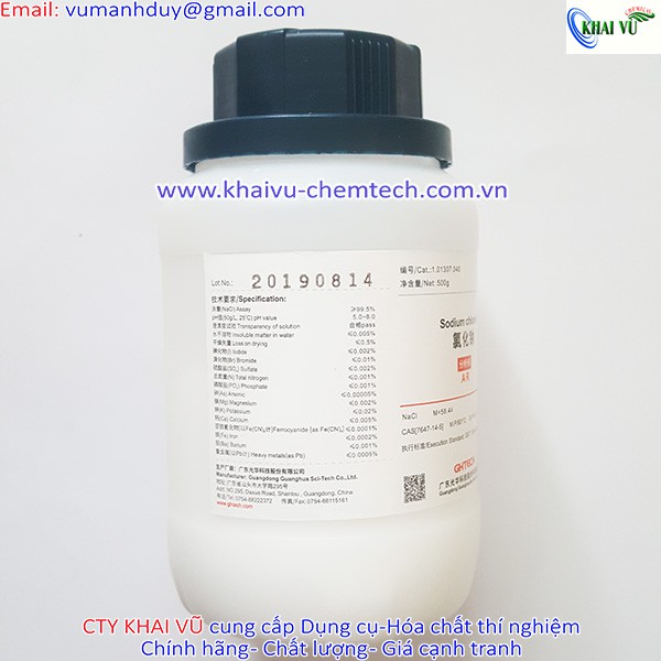 Sodium chloride NaCl tinh khiết thí nghiệm CAS 7647-14-5 lọ 500g natri clorua