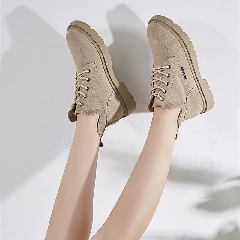 Giày bốt martin IELGY da lộn mũi tròn buộc dây màu trơn kiểu Hàn Quốc thời trang cho bạn gái