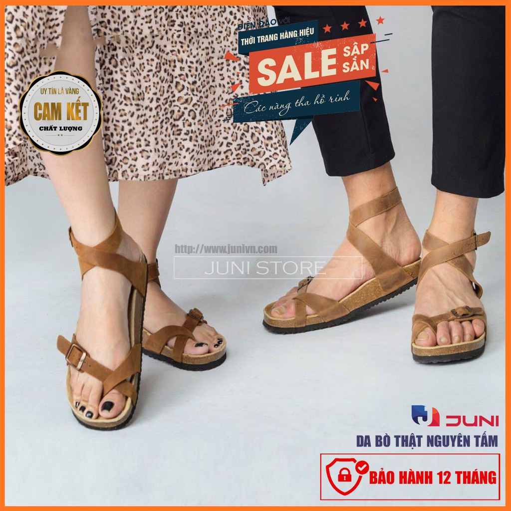 [DA BÒ THẬT] D16-Dép Sandal da bò cổ cao Unisex (Đế trấu) – Juni Store