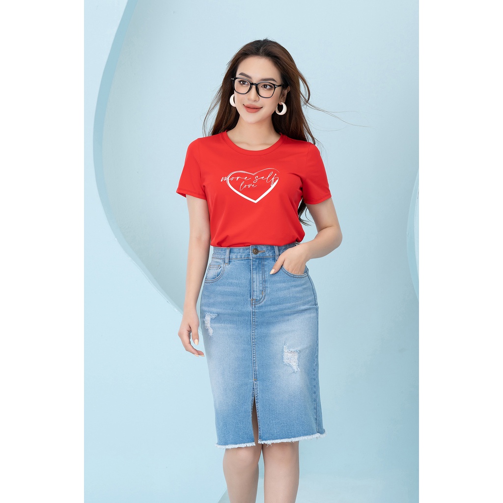 Áo phông in hình tim chất liệu Cotton Compact LOZA PT402046