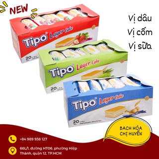 Bánh bông lan Tipo hương cốm + dâu + kem sữa hộp 360g