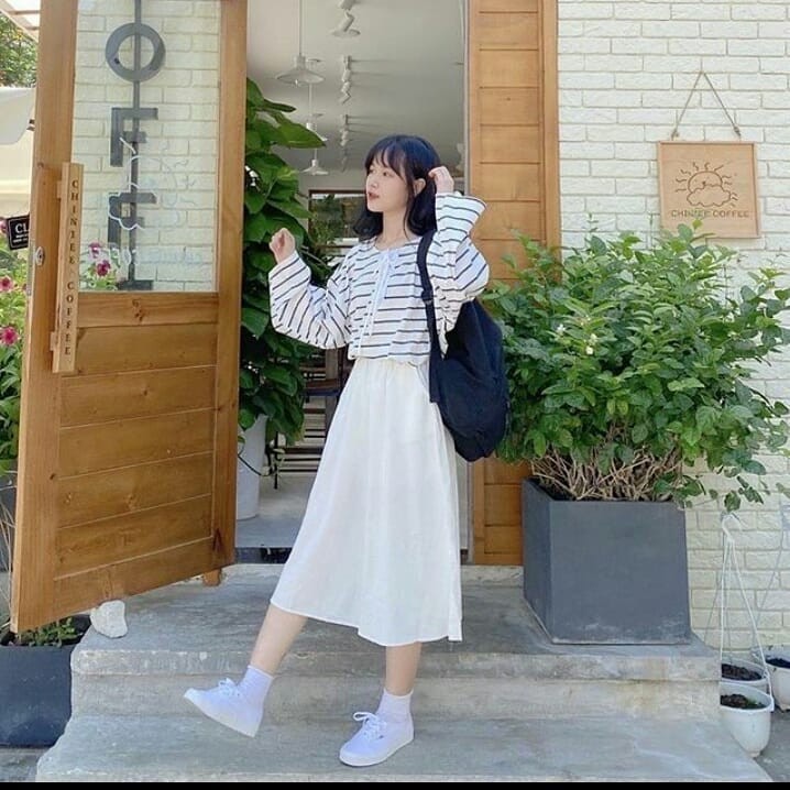 Chân váy đũi dài có lót trong 𝐒𝐓𝐘𝐋𝐄 𝐔𝐋𝐙𝐙𝐀𝐍𝐆 - Chất vải đũi mềm mại - Chân váy xòe màu Trắng [HOT 2021] | BigBuy360 - bigbuy360.vn