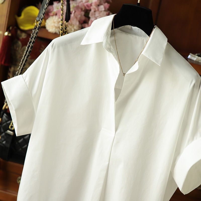 Hàng Có Sẵn Áo Sơ Mi cotton Trắng Dáng Rộng Cổ Chữ V Tay Cánh Dơi Cắt Nhãn Đơn Thương Hiệu Hàng Đầu Kiểu Hàn Quốc