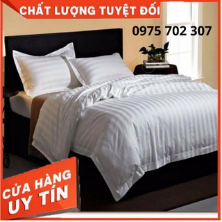 Bộ chăn ga gối nệm trắng sọc hàng loại 1 hàn quốc
