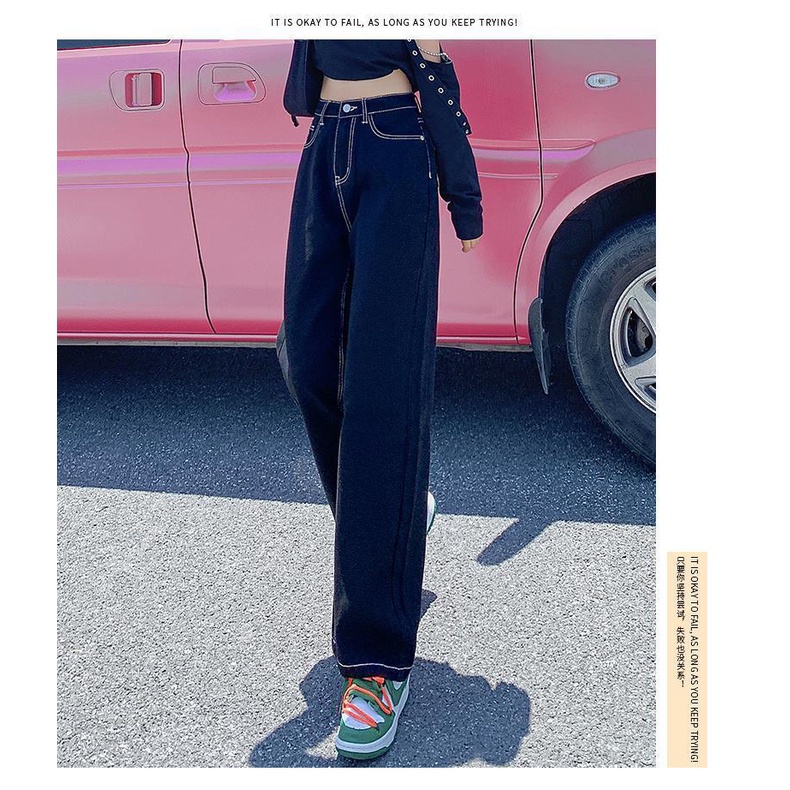 Quần Denim Ống Rộng Lưng Cao Thời Trang Mùa Thu Cho Nữ