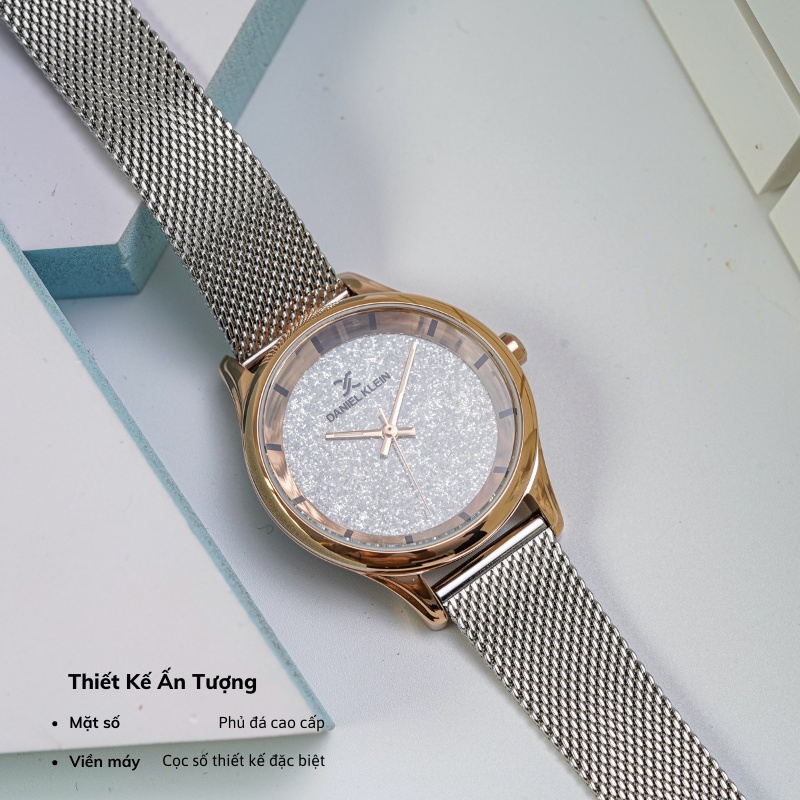 Đồng hồ nữ Daniel Klein Watch DK.1.12531 mặt nhỏ đính đá, kính cứng chống xước, chống nước, dây thép đeo tay cao cấp