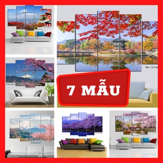 [NHIỀU MẪU]Tranh treo tương - Tranh trang trí phòng khách - Phong cảnh Nhật Bản 5 tấm/Gỗ MDF Hàn Quốc chống ẩm mốc NB