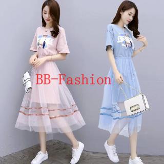 Bộ Áo Liền Quần Phối Lưới Phong Cách Hàn Quốc Dành Cho Nữ Sinh