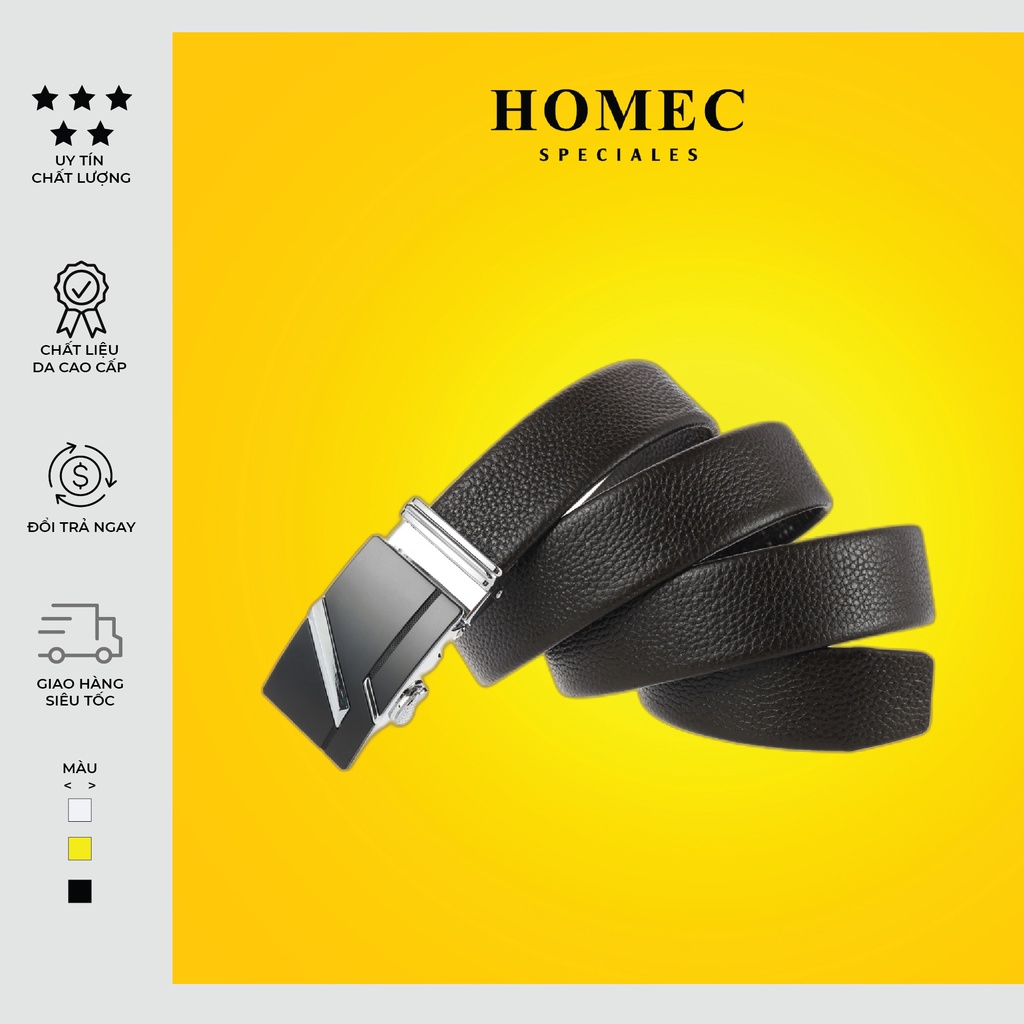 Thắt lưng Nam chất liệu da cao cấp HOMEC 38 khóa tự động kiểu dáng hiện đại - Dây lưng nam cao cấp - HOMEC