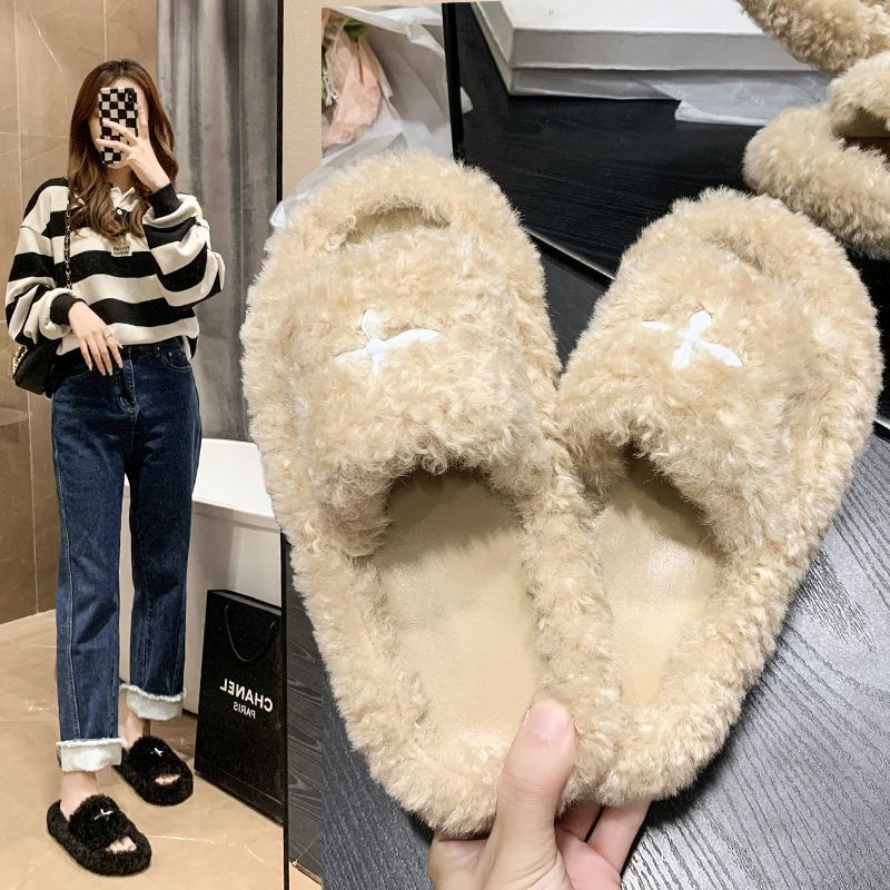 Dép Bông Đi Trong Nhà Đế Dày Chống Trượt Phong Cách Thu Đông Dễ Thương Cho Nữ