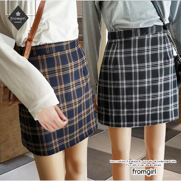 Chân Váy Nữ Lưng Cao Kẻ Sọc Caro Phong Cách Hàn Quốc