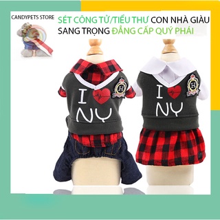 (thanh lý shop)Quần áo thú cưng thời trang cho chó mèo bộ công tử cùng váy học sinh sành điệu từ 1 đến 16kg CANDYPETS