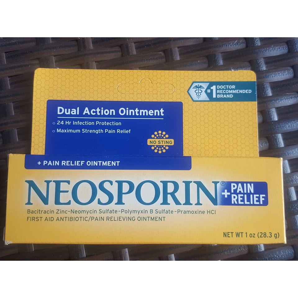 (Hsd:03.2022)KEM MỠ VẾT THƯƠNG NEOSPORIN + PAIN RELIEF DUAL ACTION OINTMENT 14.2GRAM và 28.2gram  TỪ MỸ