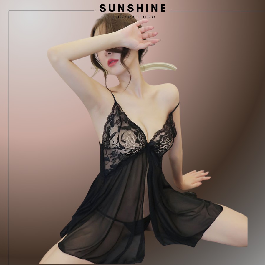 Váy ngủ sexy gợi cảm 2 dây xuyên thấu màu Đen SUNSHINE LUBREX-LUBO hở trước SX1120