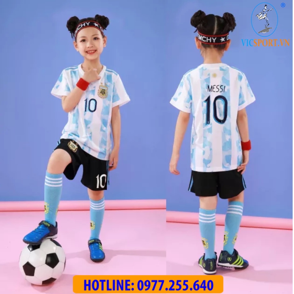 Áo Bóng Đá Trẻ Em , Quần Áo Đá Banh Đội Tuyển ARGENTINA Vải Thun Lạnh Thoáng Mát Cho Bé - Vicsport
