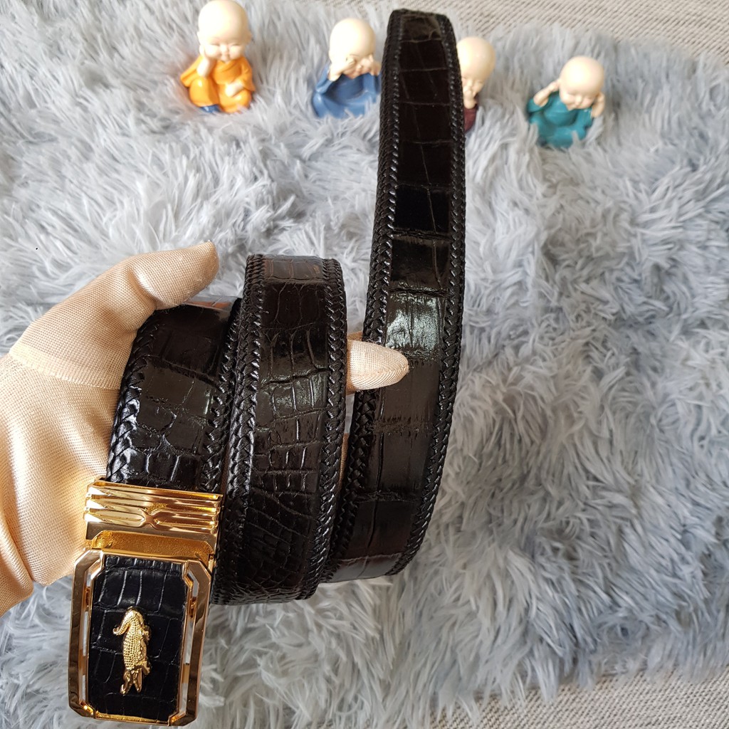 Dây Lưng Cá Sấu Đan Viền Thủ Công 4.0cm I Dây Lưng Da Cá Sấu Đan Viền Da Bụng Liền Nguyên Con, Màu Nâu I Bảo Hành 24 Thá