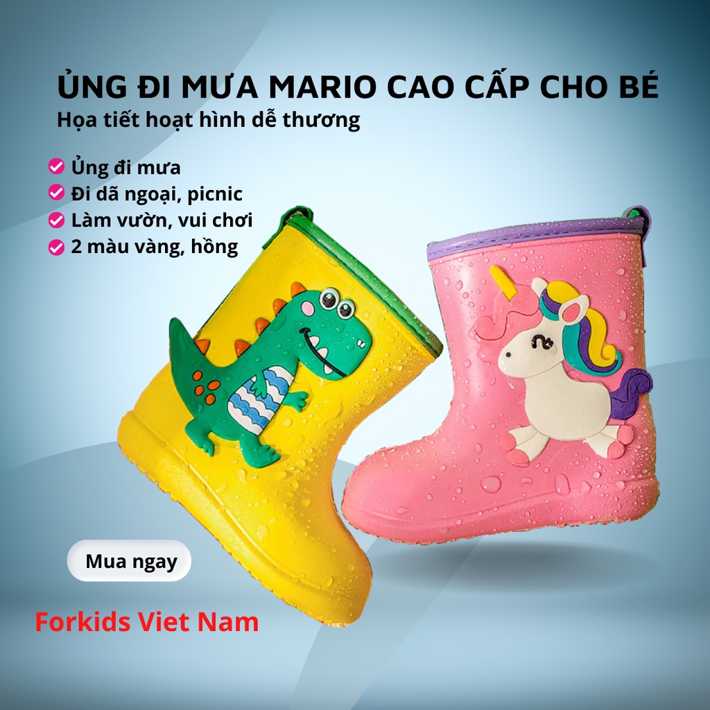 Ủng đi mưa cho bé hãng MARIO cao cấp siêu nhẹ chống trơn trượt, an toàn cho bé