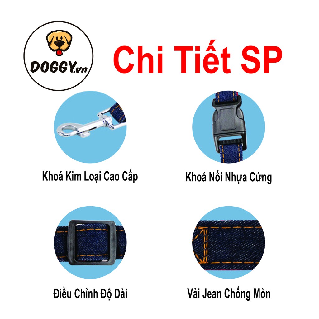 Dây Yếm Cho Chó, Dây Dắt Chó Đi Dạo, Đai Ngực – Chất Liệu Vải Jean Cao Cấp, Gọn Gàng Tiện Dụng – DOGGY SHOP