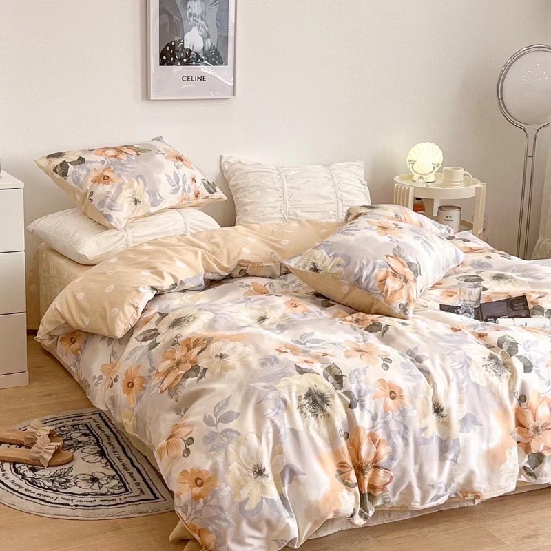Bộ Chăn Ga Gối ❤️ cotton living 100% đủ size đệm hoa nhí Hàn Quốc miễn phí bo chun nhập khẩu Mượt Decor