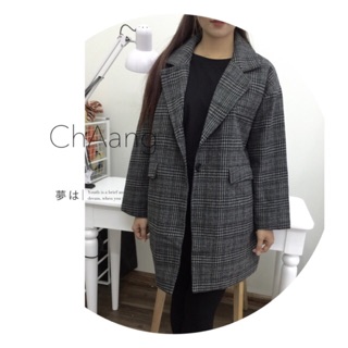 Áo dạ kẻ Hàn Quốc 2 lớp chần bông