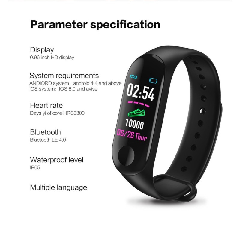 Bộ Đồng Hồ Thông Minh Bluetooth Mi Band 3 Giám Sát Nhịp Tim & Huyết Áp