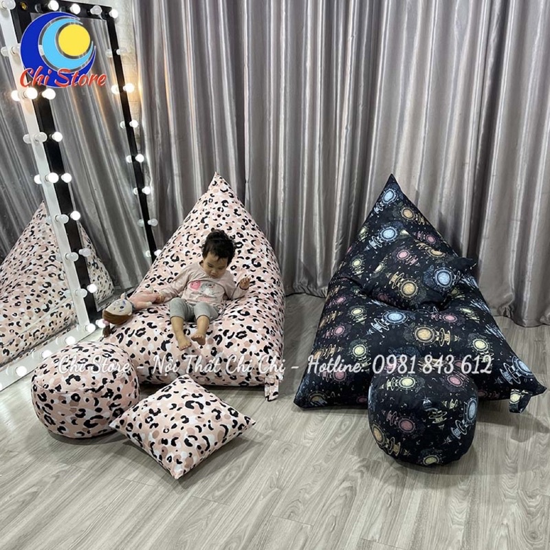 Gối Lười Bệt Thư Giãn, Ghế Lười Hạt Xốp Hình Thuyền 120x90cm SIZE TO Sang Chảnh ĐÃ KÈM HẠT XỐP