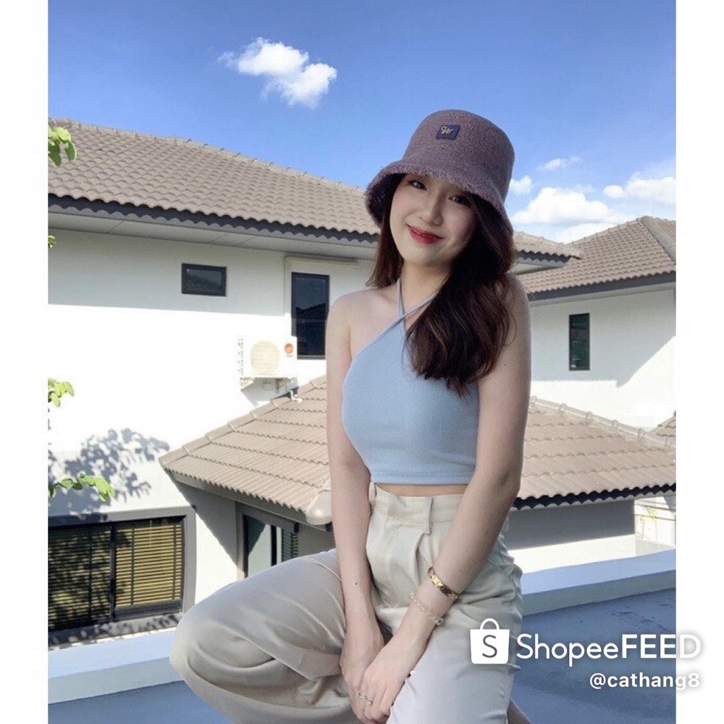 Áo cổ yếm croptop đi biển, áo 2 dây cột cổ siêu hot Cathang8 A225