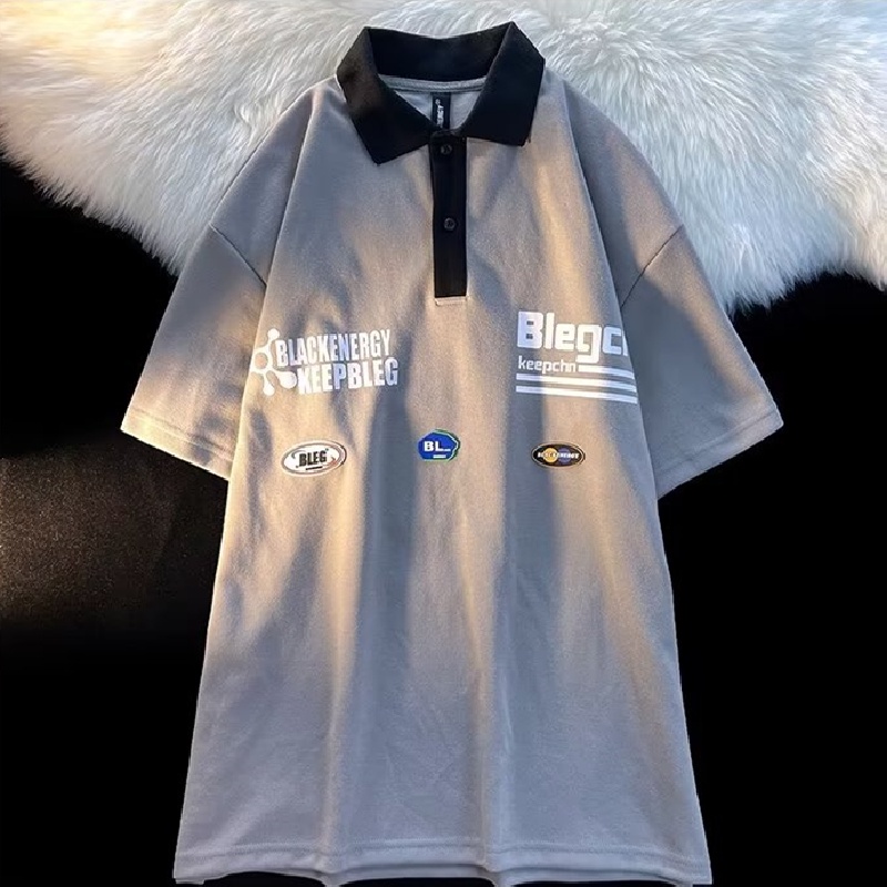 Áo Thun Polo Tay Ngắn Dáng Rộng Thoáng Khí In Chữ Phong Cách Hip hop Nhật Bản Thời Trang Cho Nam Và Nữ