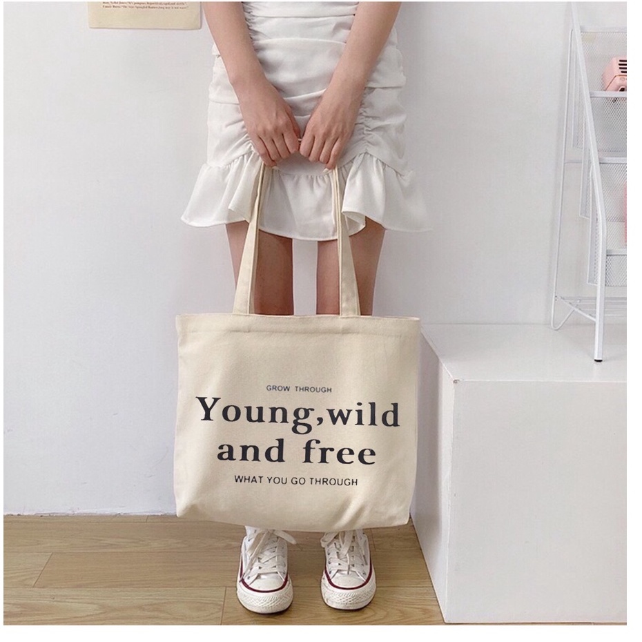 Túi tote quai xách Hazin vải canvas đeo vai sức chứa lớn hoạ tiết hoa văn phong cách Harajuku Hàn Quốc dành cho nữ