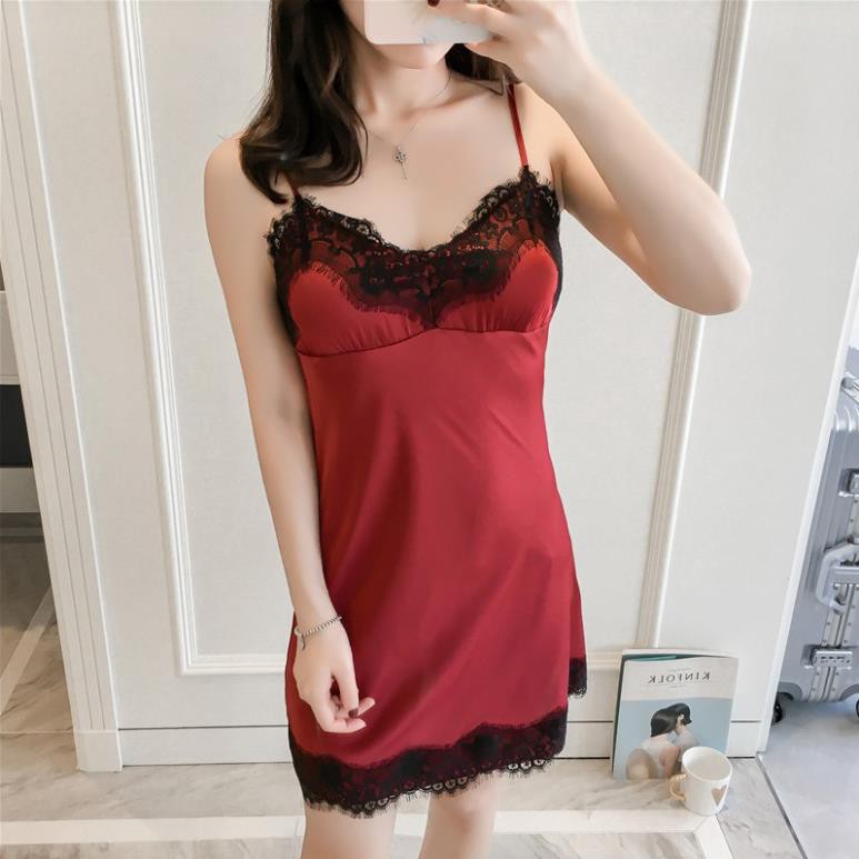 Váy ngủ lụa sexy AMUSE V38🔥SIÊU SALE🔥 Big size 40 tới 65kg hai dây phối chân ren gợi cảm cao cấp đồ ngủ đẹp giá rẻ  ་