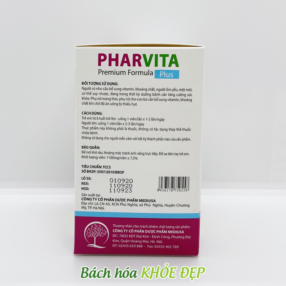 Vitamin tổng hợp Pharvita Plus bồi bổ cơ thể, tăng sức đề kháng - 100 viên [Pharvita Plus vỉ trắng 100 viên]