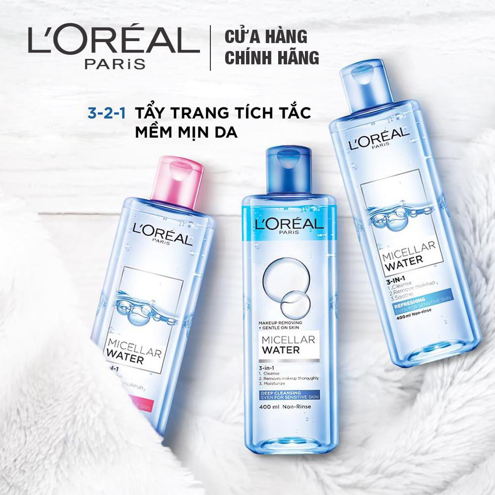 Nước Tẩy Trang L'oreal Tẩy Sạch Lớp Makeup Không Khô Da Loreal Paris 3-in-1 Micellar Water 400ml