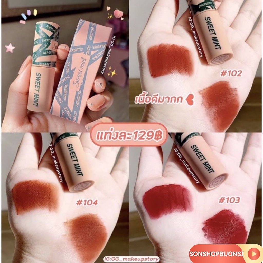Son Lì MAGIC CASA Sweet Mint vỏ kẻ caro siêu đẹp Son.beauty