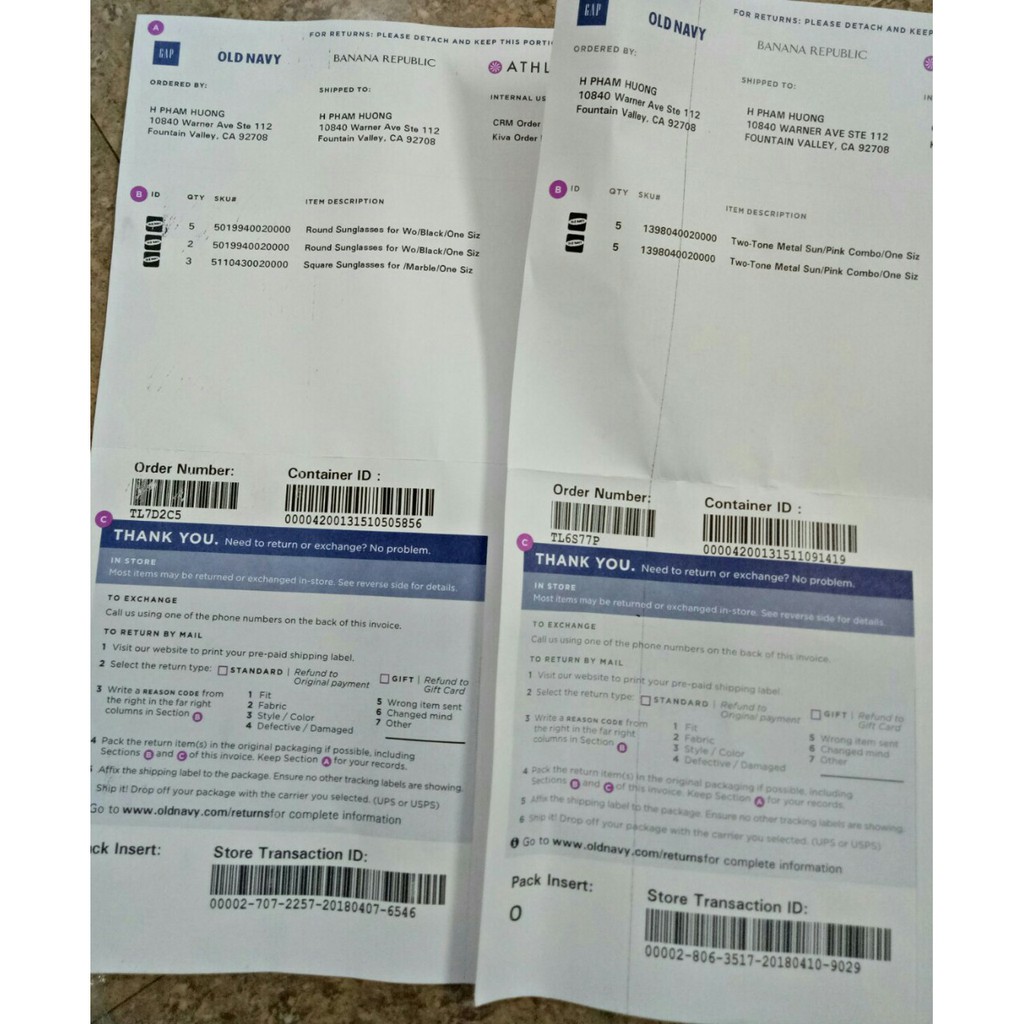 Kính Shein full box có mail mua hàng của web
