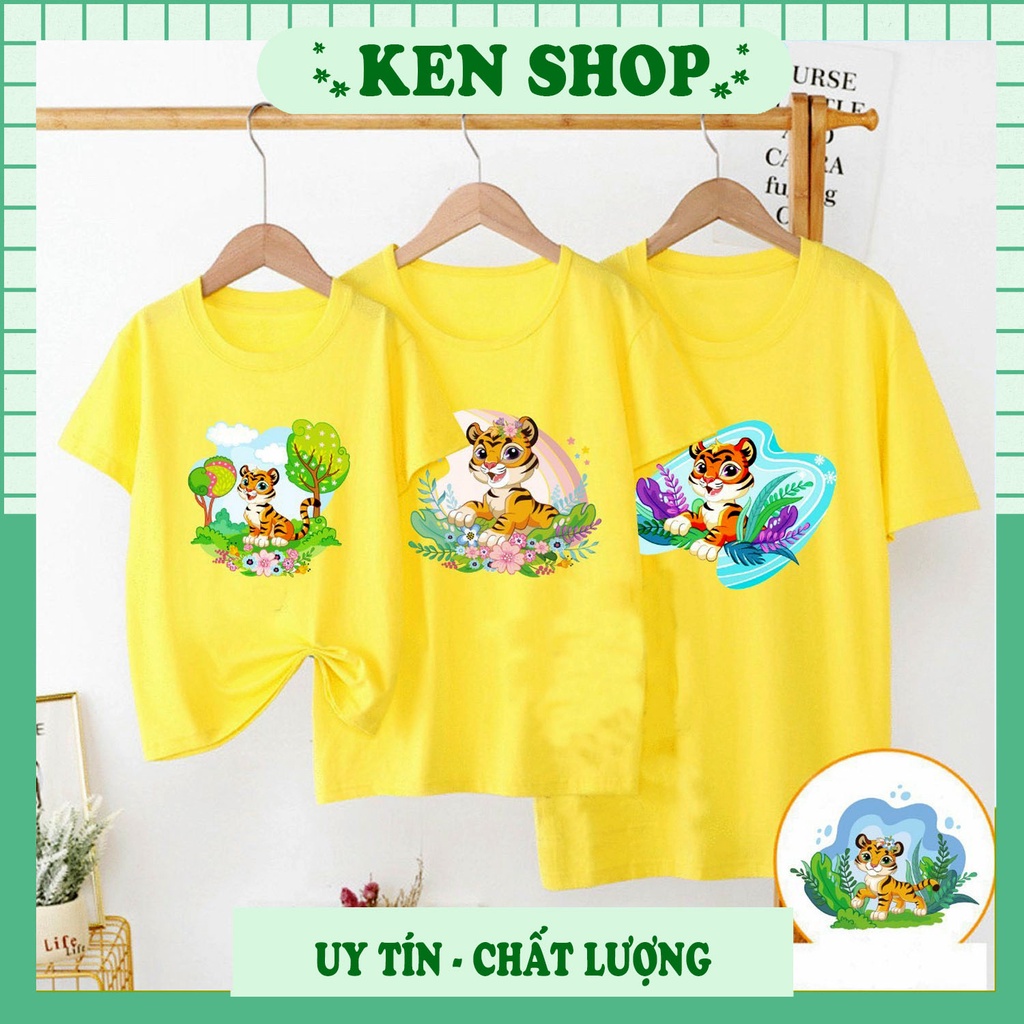 Set đồ gia đình áo phông rộng đủ màu vàng xanh con cọp mới nhất