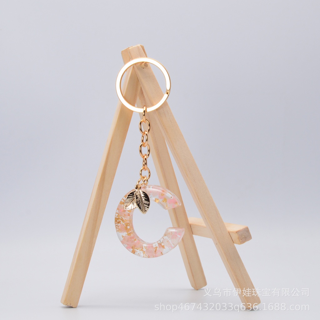 Mới Móc Khóa Nhựa epoxy Họa Tiết Chữ Cái Tiếng Anh Màu Hồng Ánh Vàng