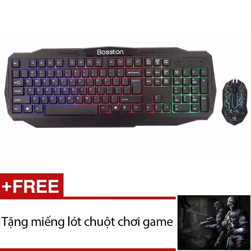 Bộ bàn phím và chuột game Bosston G836 led 7 màu + Tặng 1 miếng lót chuột ngẫu nhiên