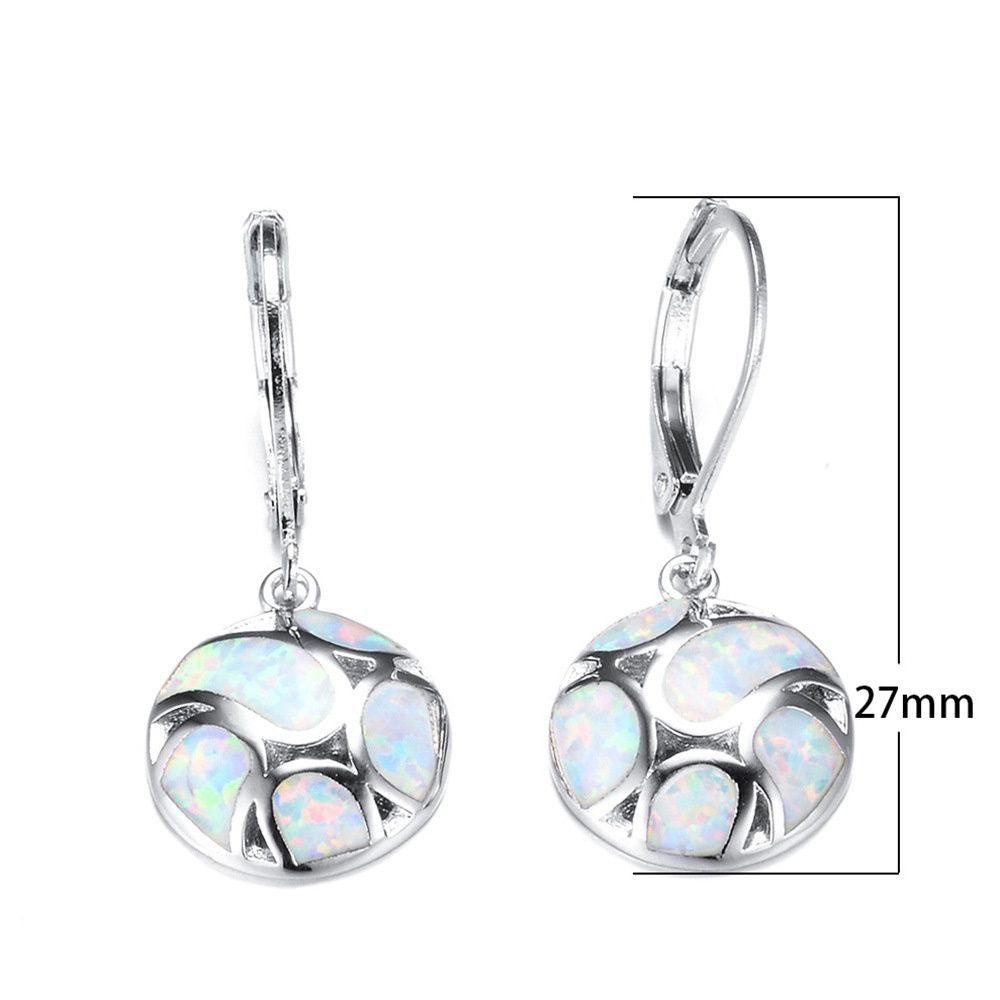 HS Khuyên Tai Tròn Đính Đá Opal Xanh Lam / Trắng Dễ Thương Cho Nữ